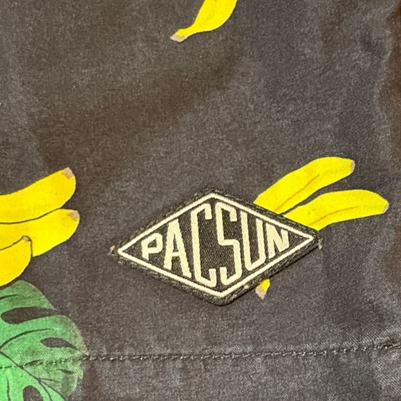 PacSun Men’s Black Swim Trunks with Banana and Leaf Print Size Large - Picture 2 of 13